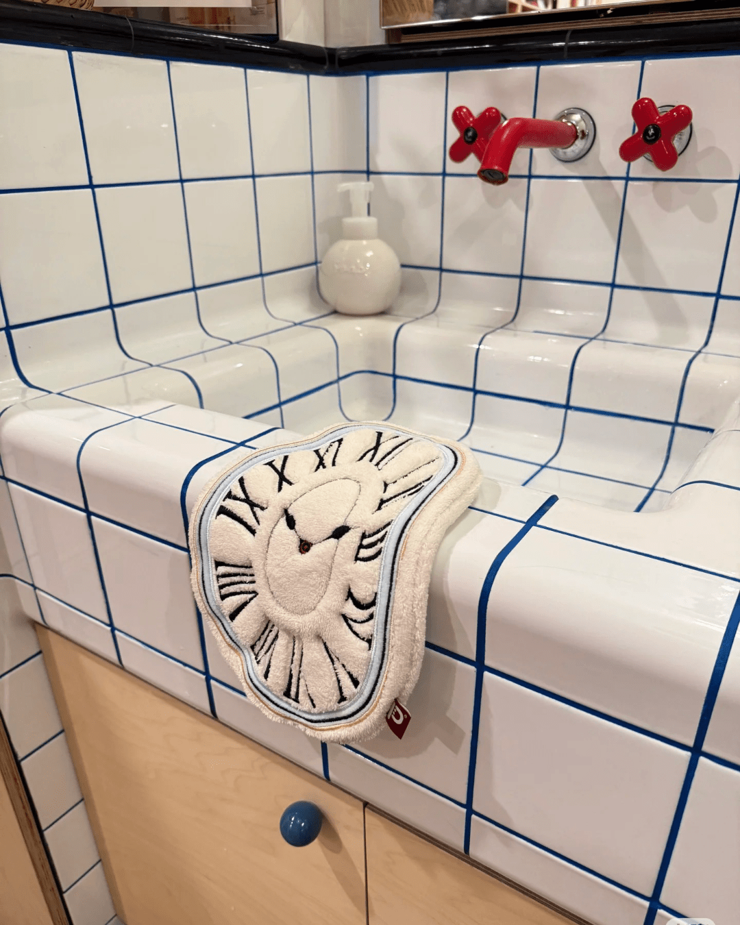 Melting Time hand towel white hanging in bathroom inspired by Salvador Dalí Hello Pepper