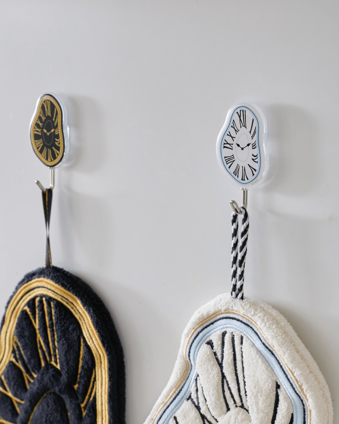 Classic white midnight black melting clock wall hooks set of 2 Hello Pepper