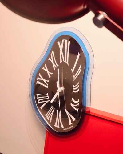 Melting Time 3D wall clock blue acrylic Dalí inspired surrealist clock Hello Pepper