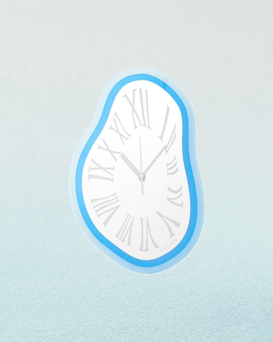 Translucent blue 3D acrylic melting clock light shadow effect Hello Pepper
