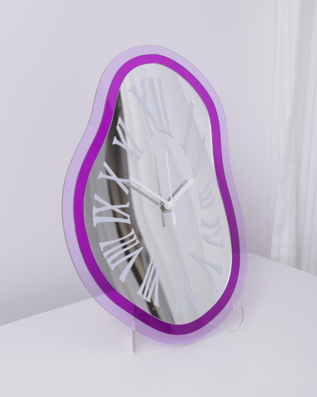 Purple translucent Dalí-inspired 3D wall clock premium acrylic Hello Pepper