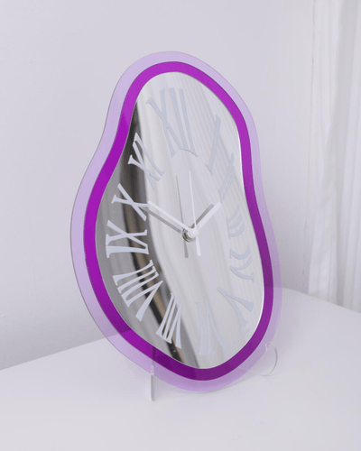 Purple translucent Dalí-inspired 3D wall clock premium acrylic Hello Pepper