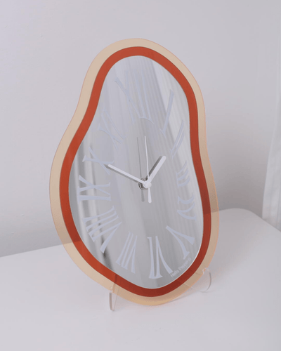 Amber orange melting time acrylic wall clock surrealist art decor Hello Pepper