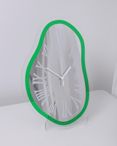 Green translucent 3-layer acrylic melting clock silent movement Hello Pepper