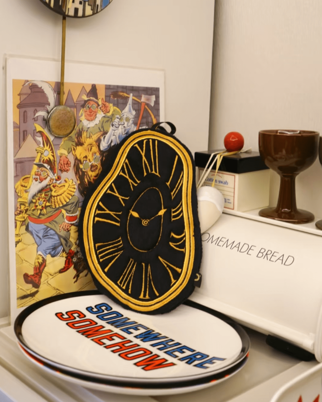 Black gold Roman numeral melting clock hand towel Persistence of Memory Dalí inspired