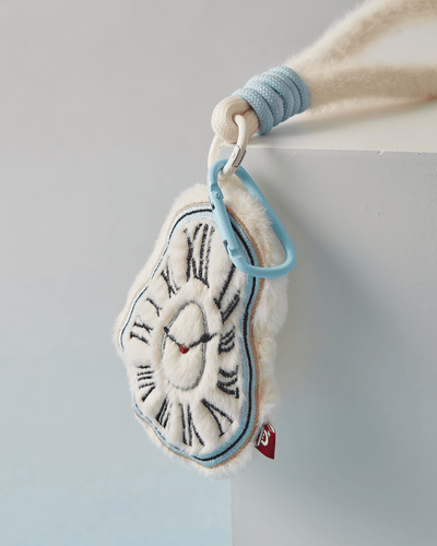 Baby blue carabiner clip plush strap melting clock charm Hello Pepper