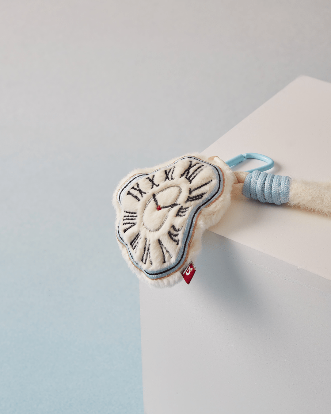 Ultra soft plush bag charm hand embroidery detail Dalí melting time Hello Pepper