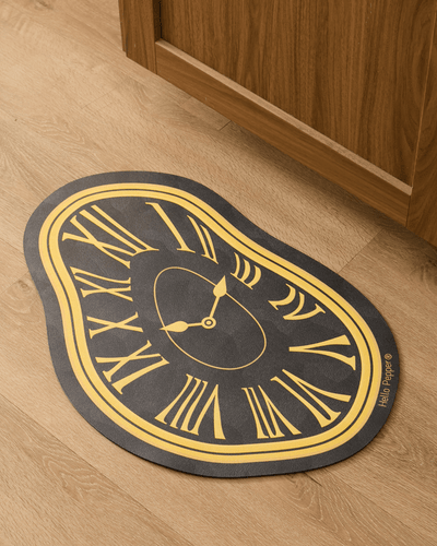 Melting Time stone bath mat black gold diatomaceous earth Dalí inspired Hello Pepper